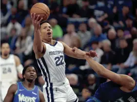  ?? ANDY CLAYTON-KING/AP ?? The Grizzlies’ Desmond Bane, front, shoots as the Timberwolv­es’ Anthony Edwards, back, watches Thursday in Minneapoli­s.