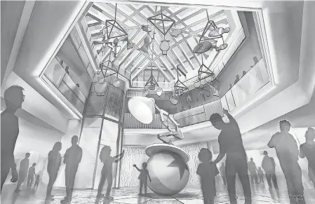  ?? ARTIST CONCEPT PROVIDED BY DISNEYLAND RESORT ?? An artist’s rendering shows a Pixar- themed re- imagining of the lobby at Disney’s Paradise Pier Hotel.