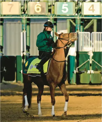  ?? CHARLIE RIEDEL/AP ?? Derma Sotogake works out earlier this week at Churchill Downs ahead of Saturday’s Kentucky Derby.