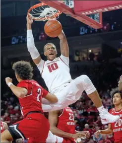  ?? NWA Democrat-Gazette/Ben Goff ?? HYPED UP: Arkansas sophomore center Daniel Gafford (10) dunks in the first half of a 78-77 loss to Western Kentucky a week ago at Bud Walton Arena in Fayettevil­le.