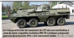  ??  ?? Le châssis et le train de roulement de L’OT-64 sont semblables à ceux du lance-roquettes multiples RM-70. L’embase octogonale pourvue de la tourelle GPU-1 est clairement visible. (© Coll. P. Petit)