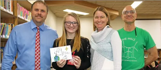  ?? Palliser Schools photo ?? Carmangay Outreach School Principal Fred Jack (from left to right), student Maria Wall, Palliser Trustee Lorelei Bexte and art teacher Michael Shain.