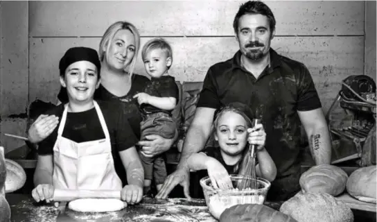  ?? Photo: Contribute­d ?? NEW BAKERY: Rehannan and Geordy Theodosis baking with their children (from left) Ariez, Kobe and Harmony Theodosis.