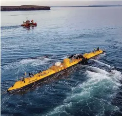  ??  ?? Making waves...Orbital Marine Power’s O2 tidal turbine off Orkney