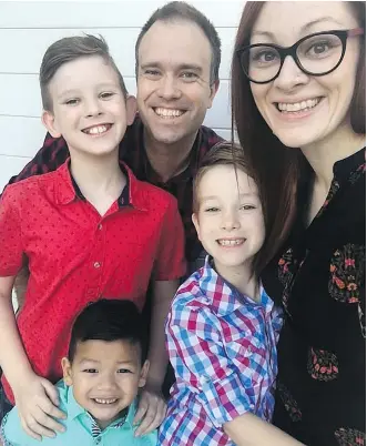  ??  ?? The Dyck family — dad Jeremy, mom Meg, Zeke, 10, Zavier, 8, and Donnie, 4 — has been split apart for more than two months as Meg waits in India with little Donnie to get a visitor’s visa for Donnie to travel to Canada.