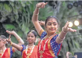  ??  ?? Members of Kalalaya Dance Group perform during the Diwali festival at the Arneson River Theatre on Saturday.