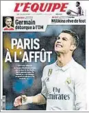  ?? FOTO: L’ÉQUIPE ?? ‘París al acecho’ Portada de ayer