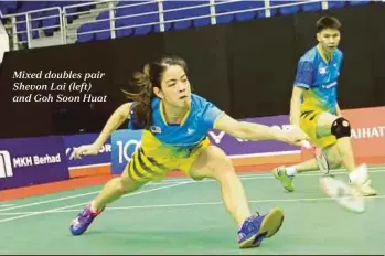  ??  ?? Mixed doubles pair Shevon Lai (left) and Goh Soon Huat