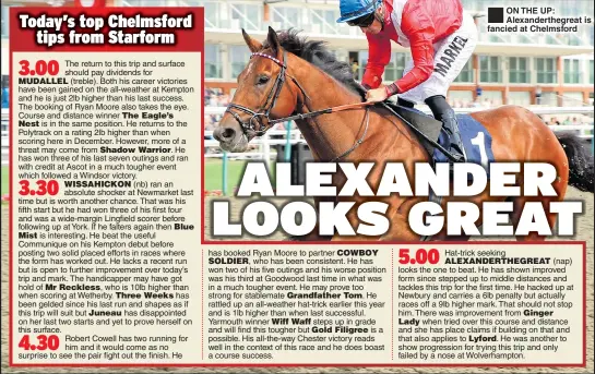  ??  ?? ON THE UP: Alexandert­hegreat is fancied at Chelmsford