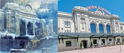  ?? Provided by Tinsley PR ?? A rendering of Denver’s Union Station in Wasteland 3, next to a photograph of the real thing.