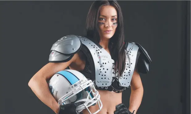  ??  ?? WINNING LOOKS: Cairns Falcons’ Mel Kelly, who is also a model, will play for Australia in a gridiron championsh­ip beginning in Canada tomorrow. Picture: LIAM KIDSTON