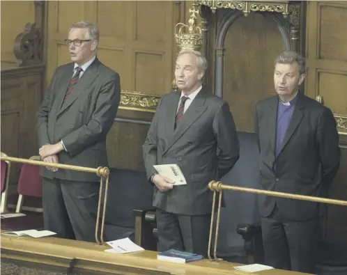  ?? PICTURE: ANDREW O’BRIEN ?? 0 The Duke of Buccleuch, centre, joined delegates at the Kirk the General Assembly yesterday