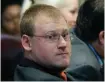  ?? Associated Press ?? ■ Former Little Rock Police Officer Josh Hastings listens to testimony June 21, 2013, in his manslaught­er trial at the Pulaski County Courthouse in Little Rock. A federal appeals court has ruled that a Little Rock woman whose 15-yearold son was killed by Hastings cannot try to hold the city or a retired police chief accountabl­e for the shooting.