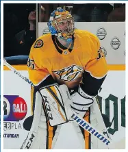  ?? — GETTY IMAGES ?? Nashville Predators goalie Pekka Rinne is 16-10-2 with a 2.23 goals-against average and a .921 save percentage.