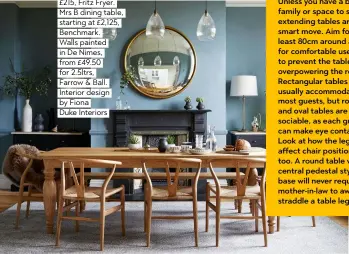  ??  ?? Wellington glass pendants, from £215, Fritz Fryer. Mrs B dining table, starting at £2,125, Benchmark.
Walls painted in De Nimes, from £49.50 for 2.5ltrs,
Farrow & Ball. Interior design by Fiona
Duke Interiors