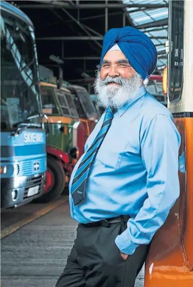  ?? Picture Andrew Cawley ?? Pioneering bus driver turned police officer Dilawer Singh at the Glasgow Vintage Vehicle Trust