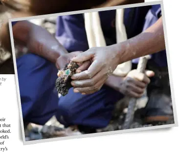  ??  ?? From top: An emerald is set on a ring by Dior Joaillerie; emerald rough found in Zambia’s Chama Pit