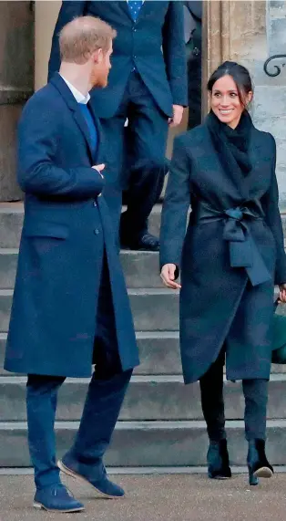  ??  ?? Britain’s Prince Harry and his fiancee Meghan Markle leave after a visit to Cardiff Castle in Cardiff, Wales. When Meghan wore jeans from the Hiut Denim Company, there was worldwide publicity about a firm in Wales which started to re-employ workers displaced when the local factory closed, helping small companies like Hiut buck the globalisat­ion trend.