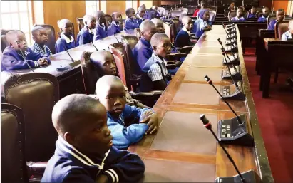  ?? — (Picture by Justin Mutenda) ?? FUTURE LEADERS . . . Mungari Primary School pupils from Maramba Pfungwe get a feel of the Senate chamber during their tour of Parliament Building in Harare last Friday.