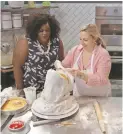  ??  ?? NETFLIX Nicole Byer, left, keeps competitor­s cooking on “Nailed It.”