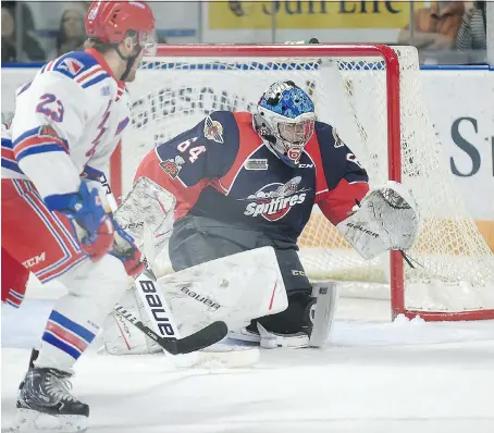  ??  ?? Spitfires goalie Michael DiPietro says he was excited to get an invitation to try out for Team Canada world juniors team in St. Catharines.