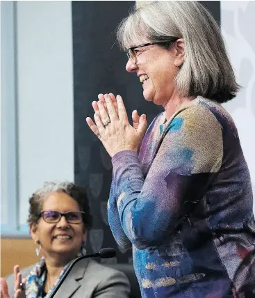  ?? NATHAN DENETTE / THE CANADIAN PRESS ?? Physics professor Donna Strickland is honoured at the University of Waterloo Tuesday.