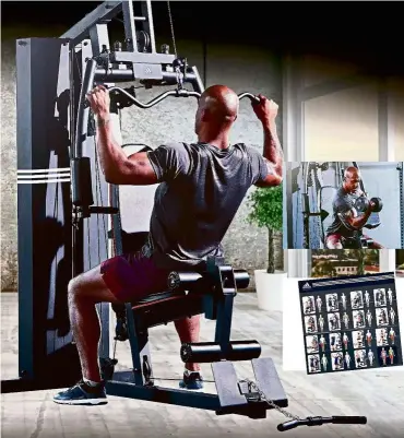  ??  ?? The Adidas Performanc­e Home Gym provides numerous exercises and enables you to split training sessions and focus on specific muscle groups.