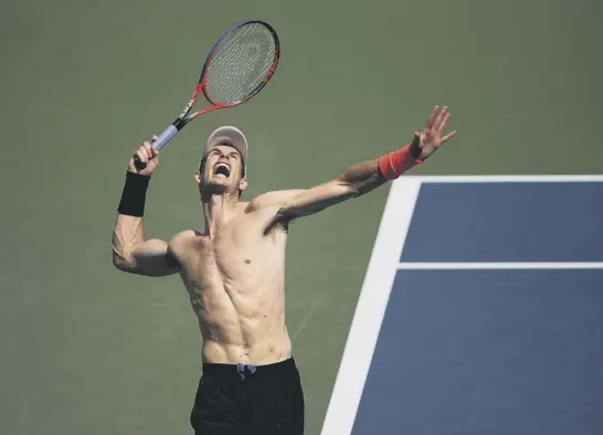  ??  ?? 0 Andy Murray looks to be feeling the heat as he launches into a serve during practice for the US Open yesterday. The Scot, who is continuing to build his fitness following a hip operation, faces James Duckworth today in his first Grand Slam appearance since Wimbledon 2017.