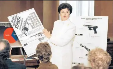  ?? John Duricka Associated Press ?? SEN. DIANNE FEINSTEIN (D-Calif.) discusses guns in 1994 as Democrats push through a 10-year assault weapon ban. NRA donations to Democrats would drop from over a third of campaign funds to almost nothing.