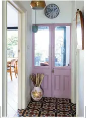  ?? ?? The French doors provide a view into the newly extended snug area, just off the kitchen. Keen to highlight the house’s original features where she could, Jenny added some colour with Farrow & Ball’s Cinder Pink