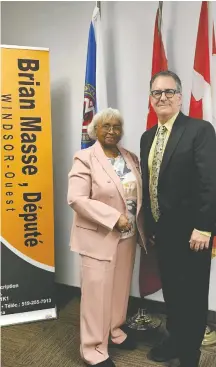  ?? PHOTO COURTESY OF DARLENE DUNN MAHLER. ?? Local activist Elise Harding-Davis and Windsor West MP Brian Masse are shown at the member of Parliament's Windsor office on April 19 after presenting a petition to the House of Commons calling on the federal government to apologize for Black slavery.