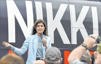  ?? Matt Kelley
The Associated Press ?? Republican presidenti­al candidate and former South Carolina Gov. Nikki Haley speaks at a campaign event in Greenwood, S.C., Saturday ahead of the state primary.