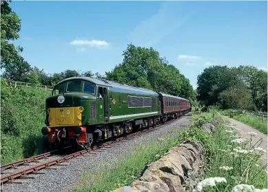  ?? Alistair Grieve ?? ‘Peak' No. D8 Penyghent (later No. 44008) heads towards Darley Dale with the final train of the day, the 15.00 Matlock-Rowsley at Peak Rail on June 12. This was only the railway's second weekend of running after lockdown, with all trains ‘top and tail', steam and diesel.