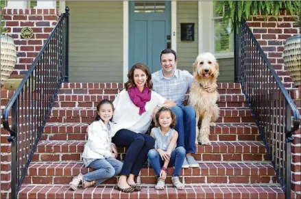  ?? COURTESY OF SARA MOE ?? Dave and Kate Breslin and their daughters, Avery, 9, and Jane, 7, moved into their new bungalow in the Old Decatur Historic District in 2015 with their Goldendood­le puppy, Romeo. Kate is the marketing consultant at Trinity Mercantile & Design in...