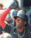  ?? ANDY MARLIN/USA TODAY SPORTS ?? Marlins second baseman Jazz Chisholm Jr. (2) is congratula­ted in the dugout after hitting a home run against the Mets on Saturday.