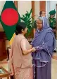  ?? — PTI ?? External affairs minister Sushma Swaraj with Bangladesh Prime Minister Sheikh Hasina in Dhaka on Sunday.