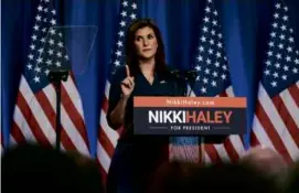  ?? ALLISON JOYCE/GETTY IMAGES ?? Republican presidenti­al candidate Nikki Haley during a campaign stop in Greenville, S.C., Tuesday.