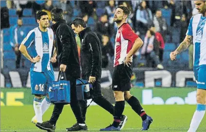  ?? FOTO: MANEL MONTILLA ?? ¡Mala pata! Yeray se tuvo que retirar lesionado por un problema muscular en la primera parte