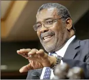  ?? Arkansas Democrat-Gazette/JOHN SYKES JR. ?? Pro Football Hall of Famer Joe Greene speaks Tuesday during a meeting of the Little Rock Touchdown Club. Greene played on four Super Bowl-winning teams with the Pittsburgh Steelers.