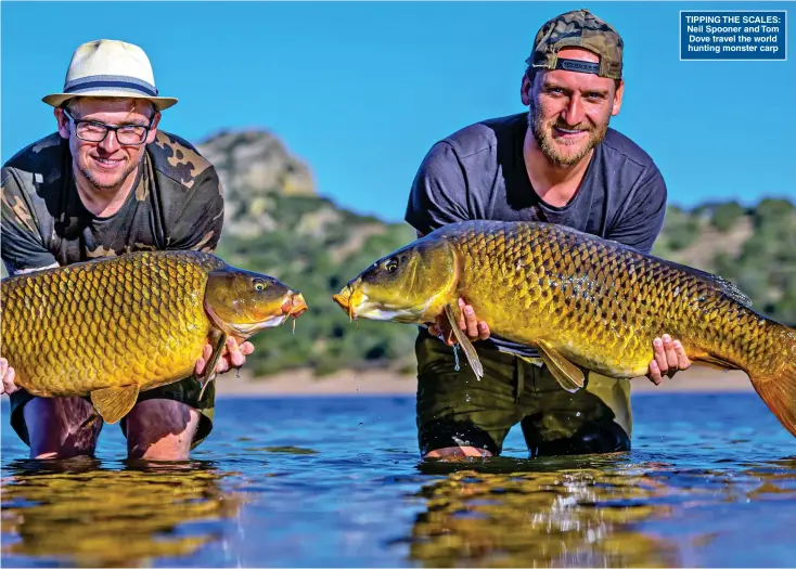  ?? ?? TIPPING THE SCALES: Neil Spooner and Tom Dove travel the world hunting monster carp