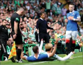  ?? ?? Giovanni van Bronckhors­t remonstrat­es at a decision during Rangers’ draw with Celtic at Parkhead yesterday
