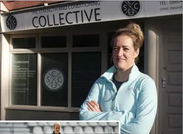  ??  ?? ABOVE: Marian Earls, former Head of Fitness for the Ireland women’s rugby team, outside her new venture ‘The Strength and Conditioni­ng Collective’ in Wicklow town.
LEFT: Marian overseeing training during the 2014 Women’s Rugby World Cup.