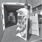  ?? DEB CRAM/PORTSMOUTH HERALD ?? Mark Blanchette of the Portsmouth Public Works Department unloads items to set up the Ward 3 polling station at the city’s senior center in November 2022. The city’s 2023 municipal election will be held Nov. 7.