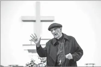  ?? Northwest Arkansas Democrat-Gazette/BEN GOFF ?? William Haas of Bella Vista portrays Martin Luther during a program Wednesday at Village Bible Church in Bella Vista. Haas’ Luther reflects on his beliefs later in life. “Luther did not want the church named after him,” Haas said. “It had gotten out of...