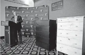  ?? [AP FILE PHOTOS] ?? In this 2016 file photo, with two Ikea dressers displayed at right, Consumer Product Safety Commission Chairman Elliot Kaye speaks during a news conference at the National Press Club in Washington.