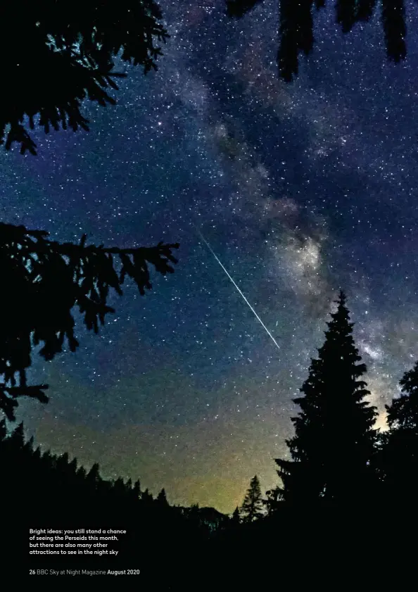  ??  ?? Bright ideas: you still stand a chance of seeing the Perseids this month, but there are also many other attraction­s to see in the night sky
