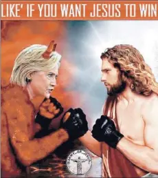  ??  ?? Poster distribuid­o por la página rusa Ejército de Jesús que compara a Hillary Clinton con Satanás.