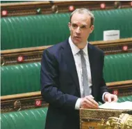  ??  ?? Raab: We will prioritise measures to tackle climate change, protect biodiversi­ty and finance low-carbon and climate-resilient technologi­es such as solar and wind in poor and emerging economies.