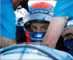  ?? AP Photo/Charlie ?? Ed Jones sits in his car during practice for an IndyCar Series auto race at Iowa Speedway in Newton, Iowa, in this on 2018 file photo.
Neibergall