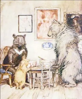  ?? ?? The three bears around the table with their bowls of porridge